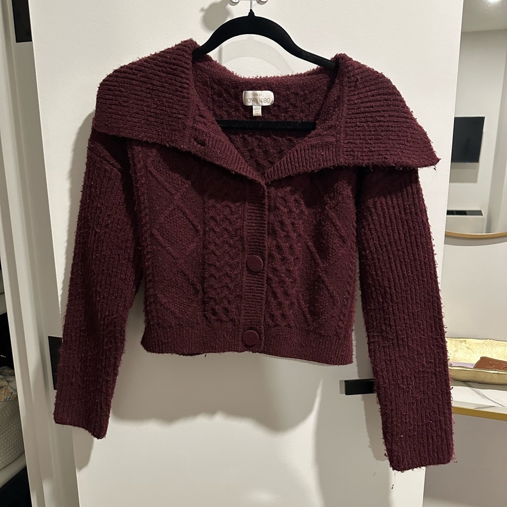 Ronny Kobo Collection Textured Knit Button-Front Cardigan - Burgundy